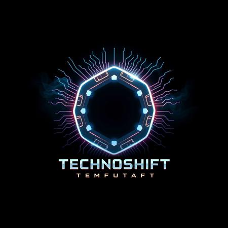 A sport team logo, minimalist style
A sleek, hexagonal digital core with electric circuits radiating out like sunbeams, with one side blending into swirling, dark mist. The circuits shift into arcane symbols as they fade, creating a sharp contrast between tech and magic. The name "Technoshift" is etched into the lower part of the hexagon in futuristic, glitching text, with small glowing runes beneath.