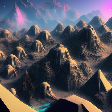 (alientemple:1) a computer generated image of a futuristic mountain town <lora:AlienTemple_LoraBooth:1>