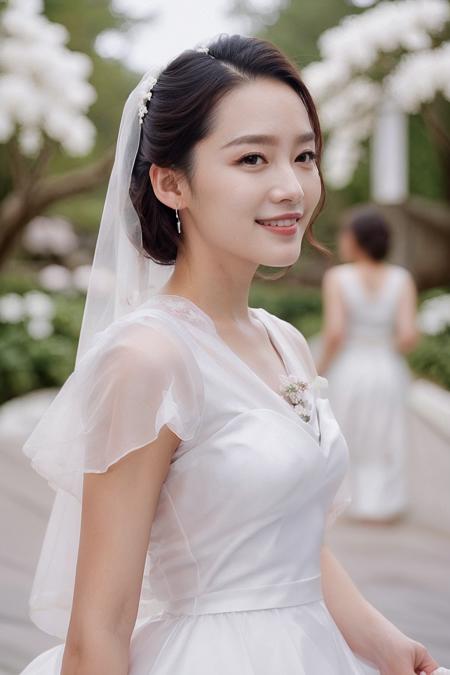 closeup portrait photo of young and beautiful qnl woman,  natural lighting, (wearing a white wedding dress, princess wedding dress:1.2),(Wedding Venue:1.2),(walking down the aisle with flowers and guests:1.2) , smiling, 35 mm film aesthetic, film grain, color graded
<lora:Li_Qin_Dogu_qnl woman:1>