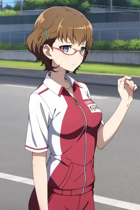 sugiuratakako, glasses, hairclip, track uniform