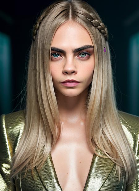 portrait of Cara Delevingne, neutral , wearing luxury clothing , with dark blonde Half-up, half-down hairstyle , background hen house epic (photo, studio lighting, hard light, sony a7, 50 mm, matte skin, pores, colors, hyperdetailed, hyperrealistic), <lyco:Cara Delevingne:1.1>