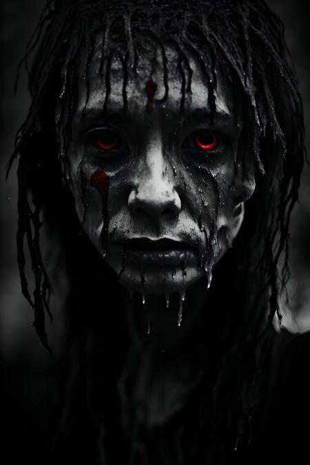 <lyco:death_V1:1.0><lyco:epi_noiseoffset2:1.0>
forest, nature, dark
creepy girl shows her head from the lake, wet hair, detailed face, red eyes, black tears, black patterns on her face, wet skin, fog, cloud, monochrome, death, dark studio
best quality, masterpiece, hdr, photo-realistic, hyper-realistic, perfect detail, hyper-detail, cinematic lighting, dramatic shadows