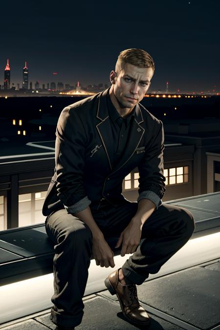 ((masterpiece, best quality))
 <lora:WolfensteinBlazkowicz:0.8>
WolfensteinBlazkowicz, 1boy, solo, short hair, On a sophisticated city rooftop, dressed in a sharp blazer, with the skyline as the backdrop, at night