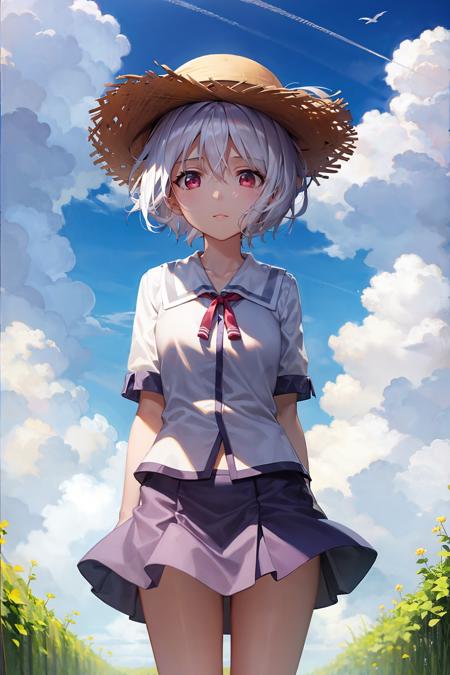 masterpiece, best quality,1girl,short hair,white hair,straw hat,