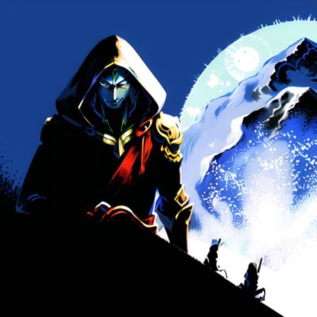 shadow , hood, mountain, moon (detailed_background:1.3) <lora:EicoV1-000005:0.65>