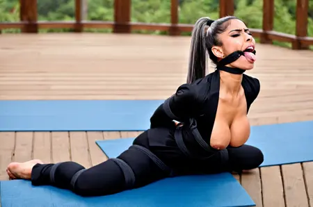 Sarah Petersons BDSM bound gagged breasts out XLrd