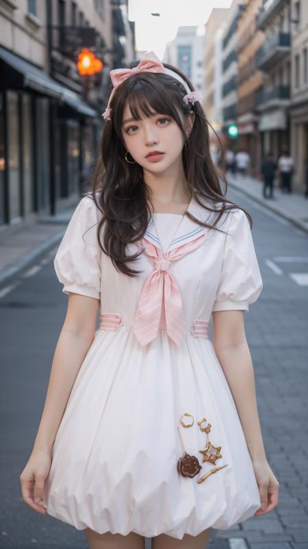 bow,pink dress,short sleeves,sailor collar,