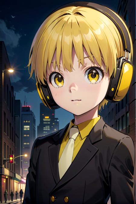 nobimaru yellow headphones black suit amber colored eyes