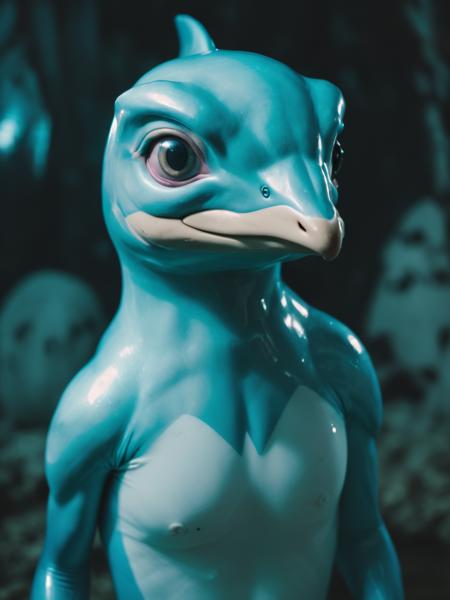 mid shot portrait photo of a dolphin Golduck hybrid, cinematic halloween LUT