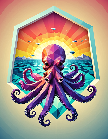 polygon style, low-poly animal, angular shape,
geometric octopus smoking a cigar,
clean polygon edges, symmetrical design, digital art,
<lora:Polygon_Lora_XL:1>
background polygonal sunset from window