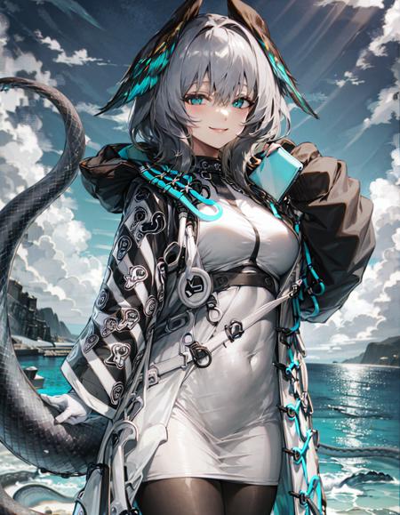 masterpiece,highres,best quality,(ocean)
Holhaya,smile,tail:0.6<lora:arknights-Holhaya:1>