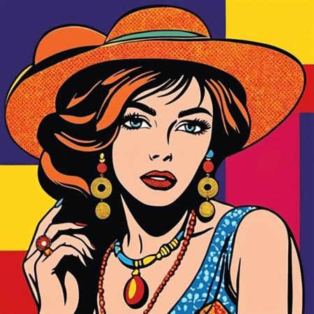 popart, beautiful woman in bohemian dress and accessories