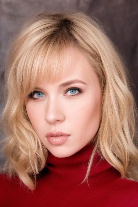 Busty Wendy, blonde hair, turtleneck sweater, 
Formal photograph, portrait, highly detailed, skin details, goosebumps, blush, detailed eyes,
Analog film photograph, hyperrealistic, photorealistic, masterpiece, RAW, HDR, 8k
