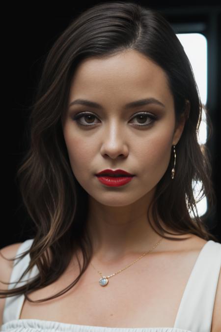 <lora:summ3rgl4u:0.9>, a Realistic photo of a summ3rgl4u woman,long hair, looking at viewer, brown hair, bare shoulders, brown eyes, upper body, english text, lips, strapless, makeup, realistic, red lips, professional Photography, Photorealistic, detailed, inside a dark Studio Room background, blurred background, RAW, analog, sharp focus, 8k, HD, DSLR, high quality, Fujifilm XT3, film grain, award winning, masterpiece