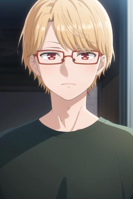 masterpiece, best quality, sketch, 1boy, solo, male focus, looking at viewer, upper body, depth of field, <lora:eita_sasaki:0.68>, eita_sasaki, glasses, blonde hair, red eyes