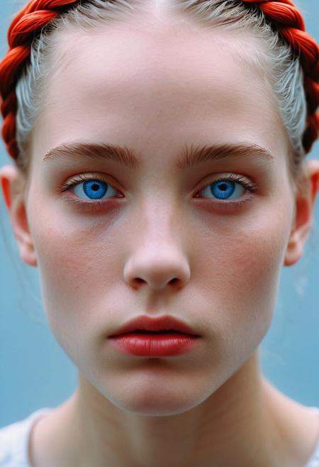 against glass,(Low-Key Portraits by Vicky Roy and Dino Pedriali:1.2), (aesthetic of symbolism with radicalized atmosphere:0.5), (Infrared Photography by Sally Soames and Pauline Kruger Hamilton:1.2), blue eyes,2 red braids,,boleum \(dgrpluna\), f/4, daring, high dynamic range, (center composition, symmetry composition:0.1), (ebony and muted colors:0.1) <lora:MJ52:0.5> <lora:- SDXL - vanta-black_contrast_V3.0:0.5>blackf/1.4, rule of thirds, iconoclastic opus magnum with unparalleled details, (electricblue and unique colors:0.1), <lora:MJ52:1.0>(masterpiece, best quality:1.4), perfect body parted lips, , detailed skin,model photoshoot,photography by (Mary Pickford:1.3), modelshoot, pose, , award winning photo macro shot of a beautiful A minimalist and modern design portraits of a beautiful woman, one eye covered in an artistic black band in bold white, blue or yellow colors, set against a stark white background. This graphic representation symbolizes beauty through visual simplicity and minimalistic elements. (Motion Blur Photography by Sarah Charlesworth and Andres Serrano:1.2), award-winning photography, aesthetic, carefully designed details, clear scene, f/22, symmetry and balance, unprecedented, selective color,  Ultra High Resolution, wallpaper, 8K,Rich texture details, hyper detailed, detailed eyes, detailed background, dramatic angle, epic composition, SimplepositiveXLv1 , (close-up portrait:1.1), solo, model photoshoot,, a stylish girl,