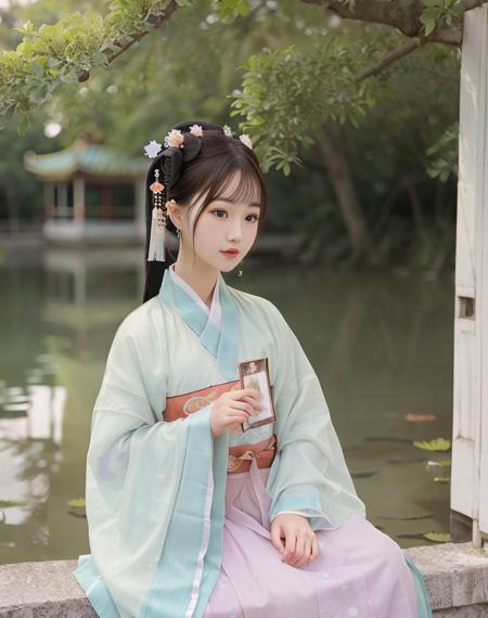 (8k, RAW photo, best quality, masterpiece), (realistic, photo-realistic),best_quality,head,original_outfit,hanfu,clear details,masterpiece, best_quality, clear details,1girl,Chinese park background,cowboy shot, perfect hand, <lora:hanfu2.1:0.6>, <lora:japaneseDollLikeness_v10:0.3>,(tang Dynasty, Tang clothing:1.2),