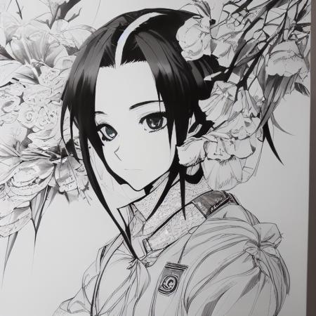 DBlinebrush style, masterpiece, 1girl, beautiful portrait of an anime female adventurer, monochrome