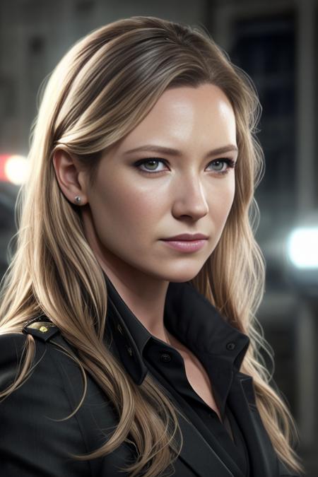 AnnaTorv,as a detective , modelshoot style, (extremely detailed CG unity 8k wallpaper), Intricate, High Detail, Sharp focus, dramatic,photorealistic painting art by midjourney and greg rutkowski ,  ((police station)), ((wearing a black suit)), ((paparazzi in the background)), (looking at viewer), (detailed pupils:1.2), dimly lit,  <lora:AnnaTorv:0.7>