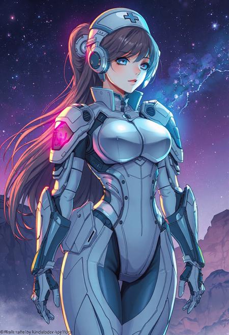 Moebius, anime concept art, female superhero, nurse hero, healer warrior, biotech armor, futuristic medic, compassionate protector, dreamlike sci-fi, cosmic fantasy, clean elegant design