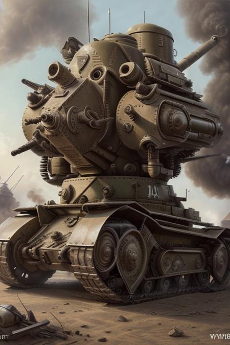 (masterpiece), (best quality), (realistic),[:(intricate details), =(finely detailed),(high_resolution),:0.2], <lora:dieselpunkai_v10:0.55:ALL> dieselpunkai, machine, ww1, diesel and fumes, (tank, panzer)