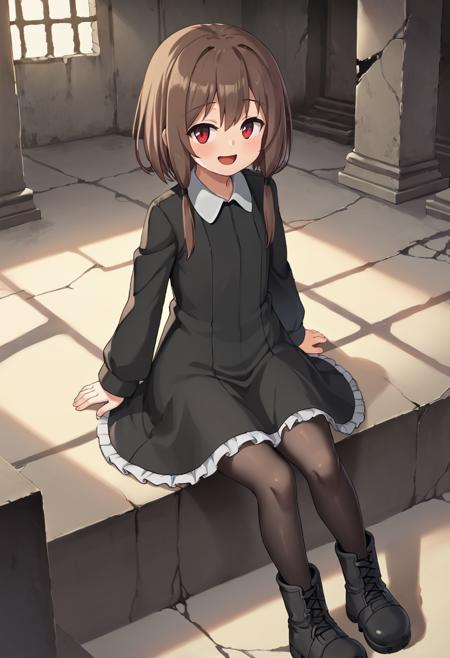 snezhinka-battle,red eyes,brown hair,medium hair,long locks,sidelocks,black coat,open coat,black dress,long sleeves,neck ornament,white collared,black pantyhose,thigh strap,grey belts,ankle boots,black footwear snezhinka-nonarmed,red eyes,brown hair,medium hair,long locks,sidelocks,black dress,frilled dress,(beltless,buttonless:1.2),long sleeves,white collared,black pantyhose,ankle boots,black footwear