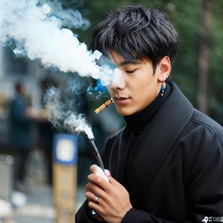 dz,  smoking,  electronic cigarette, lighter, man, male focus , open eyes<lora:dz-ckpt_sd15-txt_fine_tuning-rank_32-batch_size_1:1.0>