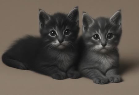 Two miniature black and grey kittens