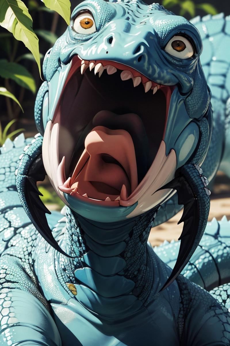 Blue Dragon Mouth Open with Teeth and Tongue Out