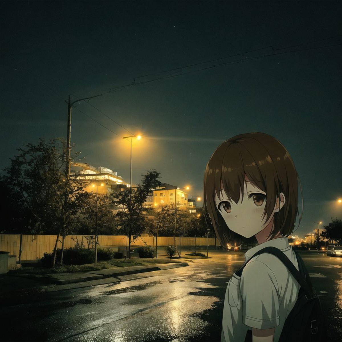 <lora:anime_irl:1>, anime_irl,  a street at night with a street light and buildings in the background at night time, with ...
