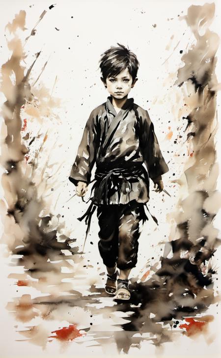 <lora:InkWashpainting:1>, 1 boy