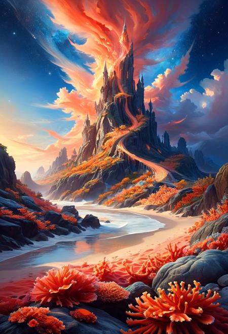 ethereal fantasy concept art of  breathtaking  a wanderer between worlds in flowing clothes, (epic landscape:1.5),  (style Ido  drawing), (style Ido  painting),best quality, masterpiece, extremely detailed,  professional  art,  professional painting, an extremely delicate and beautiful, dynamic,  great lighting, perfect shading, professional shading, depth of field,   side soft light, elegant, gorgeous, highly detailed,   full shot, uncropped,   pure genious, absolutely perfect,  highly detailed, breathtaking,
image style is octane render with detailed John Berkey  incluence ,, landscape  a cosmic canvas where stars weave tales of eternity, Towering Granite Spires and Cliffs,       bioluminescent ,     many small clouds, and one big cloud, and clear sky,,   in the sky is blackhole and coronal flares and asteroid belts ,  ,a vibrant coral reef, with schools of fish darting between the brightly colored coral structures.,
<lora:psychedelic_trip:0.7> psychedelic trip,
<lora:EldritchRomanceIllustration1.3.1:0.5>,
<lora:- SDXL - vanta-black_contrast_V3.0:0.2>,
<lora:add-detail-xl:1>,
<lora:detailed_notrigger:1>,, masterpiece, award-winning, professional, highly detailed, magnificent, celestial, ethereal, painterly, epic, majestic, magical, fantasy art, cover art, dreamy, sandswirl