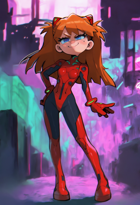 score_9, score_8_up, score_7_up, score_6_up, score_5_up, score_4_up, BREAK,
1girl, asuka langley, red plugsuit, 
standing, smug,  looking at viewer,
cyberpunk background, neon light , buildings, night      <lora:ThiccverseXLLocon:1>
