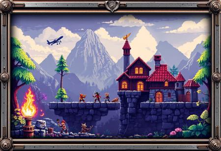 A retro-inspired pixel art animation reminiscent of classic video games from the 8-bit era, featuring charming sprites, catchy chiptune music, and nostalgic gameplay that transports viewers back to a simpler time. (masterpiece, award winning artwork) many details, extreme detailed, full of details, Wide range of colors, high Dynamic
detailmaximizer,gaming, magic silver frame, bronze object