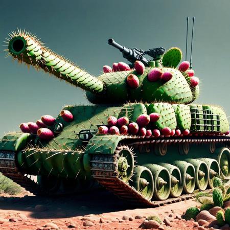 [tank]tank panzer wagon, gun barrel, driving through the jungle and desert, tech  <lora:Prickly Pear Style v1:1>, Prickly Pear Style,