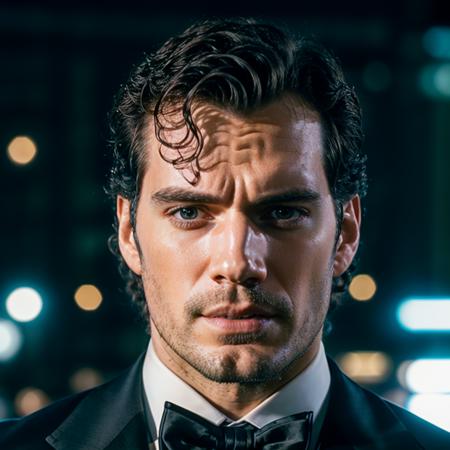 face portrait of henrycavill person using a tuxedo, in blade runner, professional photography, high resolution, 4k, detailed photo,     <lora:henrycavill_112050:1>