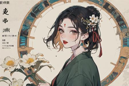 (1girl),(((upper body, ))), (((solo))), (((full body)))gufeng, 1girl, art nouveau, artist name, bangs, black hair, brown eyes, chinese clothes, collarbone, earrings, eyeshadow, facial mark, floral background, flower, hanfu, jewelry, lips, lipstick, looking at viewer, makeup, moon, parted lips, red lips, short hair, solo, upper body, web address, white flower, hair ornament, long sleeves, ribbon, hair flower, hair bun, looking_at_viewer, multiple_girls,,, mole, red ribbon, eyelashes, bug, butterfly, tassel, mole under mouth, sleeves past fingers, straight-on, tassel earrings, hands in opposite sleeves(((hanfu,shirt,dress,,))), ((from side, multiple views, from behind)), (expressions), ((databook)), annotated, ((costume chart)), ((((how to)))),