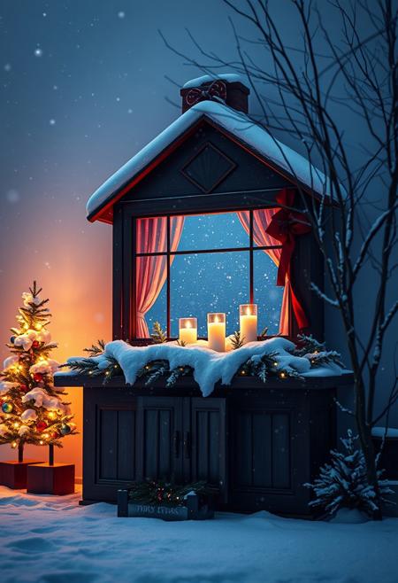 Surreal, minimalism, winter holidays oil, filigree, full-lenth view, dynamic, ultra hd, chiaroscuro light, vivid color, professional photo, ultra sharp