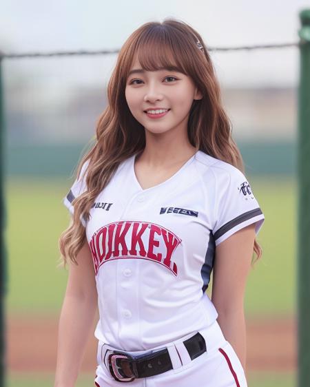 best quality,highly detailed,masterpiece,ultra-detailed
(baseball uniform:1.1),(realistic:1),(wavy hair:1.0),(floating hair:1.0),(dynamic pose:0.9),(street:0),(smirk:1.2),(8k, RAW photo, best quality, masterpiece:1.2), (realistic, photo-realistic:1.37),(baseball bat:1),(arms behind back:1.2),(eyeball:1.2)
<lora:150_mizuki:0.85>
a woman in a baseball uniform