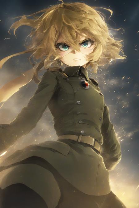 1girl, Youjo Senki, Tanya Degurechaff <lora:tanya_degurechaff:0.75>, battlefield, detailed background, masterpiece, best quality, high quality, absurdres