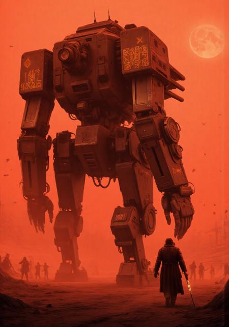 Brutalist Steampunk, gothic fantasy, moody lighting, rusted metal tones, ash and ember palette. Grimmdark, darktale, machanical, scattered golden runes and cybernectic line decorate.
(Digital illustration, cinematic side-shot, ultra-realistic, grounded sci-fi realism, narrative composition, high cinematic atmosphere)
In the crimson haze of a Martian battlefield, the N-C-Brawler-04-T-G3 looms like a titan of myth, its 11-meter frame clad in Clan-grade Ferro-fibrous armor that gleams with a predatory sheen. Known as the “Iron Revenant,” this 100-ton Full Mech is the Terran Coalition’s ultimate close-combat weapon, designed to pulverize enemy Mechs and fortifications with unrelenting force. Powered by a 15 MW fusion reactor, its synthetic bio-mimetic muscles drive earth-shaking steps, while its plasma chainfist—a gauntlet wreathed in searing arcs—cleaves through steel like a blade through silk. In 2060, as interstellar wars rage across colonized worlds, the Brawler is both a symbol of dominance and a harbinger of destruction.