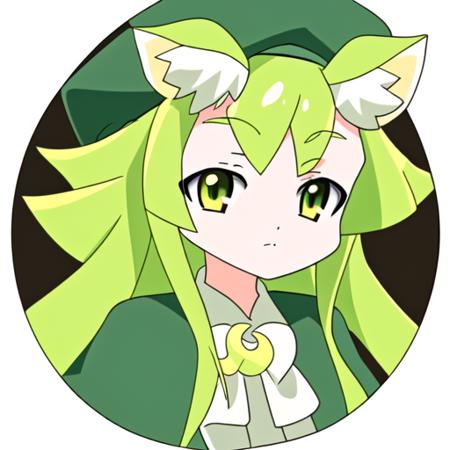 luna tsukuyomi gloves green hair hat long hair white gloves green headwear brooch green capelet claws choker animal hands monster girl wolf ears