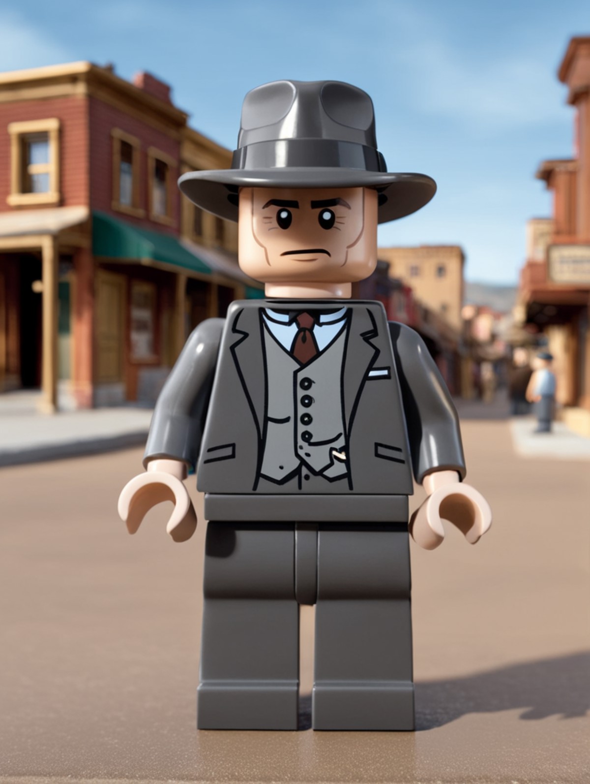 <lora:Lego_XL_v2.1:0.8>
LEGO MiniFig, A man in a vintage early-20th-century setting, possibly from a period film, stands p...