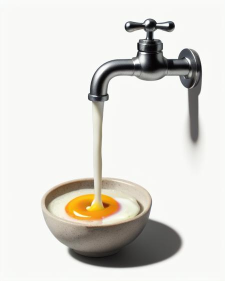 <lora:served_from_sink_faucet_v1:0.5>, white background, food, food focus, what, still life, sink, faucet, no humans, reflection, egg