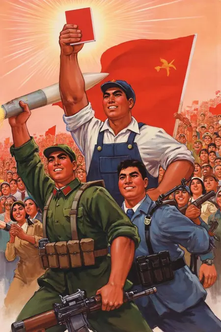 Red China Rising: Vintage CCP (Chinese Communist Party) Propaganda Poster Style