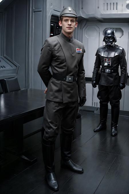 Star Wars, conference room of the Death Star, standing next to Darth Vader, JackWindsor wearing imperialofficer uniform, (((full body portrait))), wide angle <lora:JackWindsor-000008:0.8>  <lora:ImpofficerV2:0.70>  <lora:exposure_control_v10:0.5>