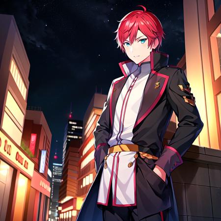 best quality, highres,ultra-detailed, 1girl, solo_focus,   <lora:Reinhard:0.6>, Reinhard, 1boy, city background at night,