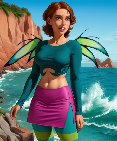 Irma,brown hair,solo,blue eyes,short hair,green eyes,standing,upper body,near sea,happy,
striped pantyhose,teal crop top,boots,fairy wings,pink miniskirt,callorbone,long sleeves,
raging seas,
(insanely detailed, beautiful detailed face, masterpiece, best quality),<lora:IrmaLair-10W2:0.8>,