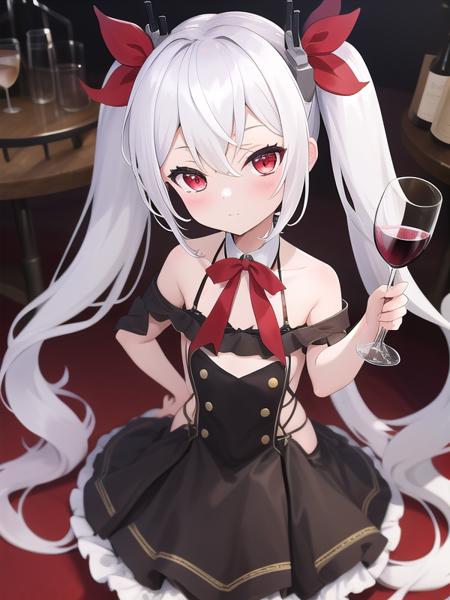 masterpiece:1.2,best quality:1.2, incredibly absurdres, absurdres, highres, wallpaper, colorful, 
1girl, solo, vampire \(azur lane\), petite, white hair, long hair, twintails, red eyes, <lora:Out:0.7>, wine glass,