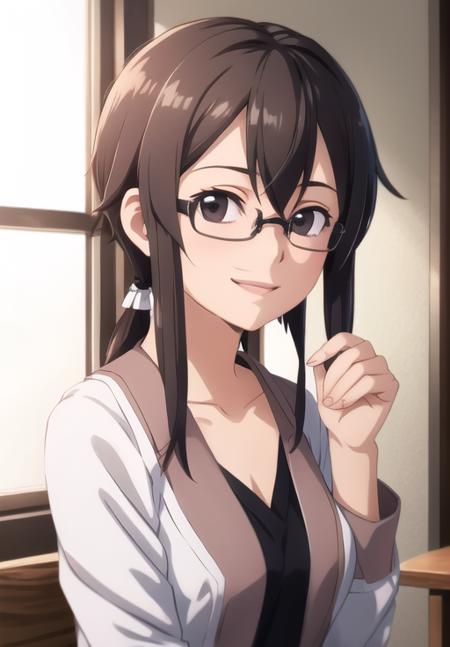 <lora:Asada:0.8>, Asada, smile, glasses, (seductive, alluring, charming:1.3), beautiful, (highly detailed, high quality:1.3)